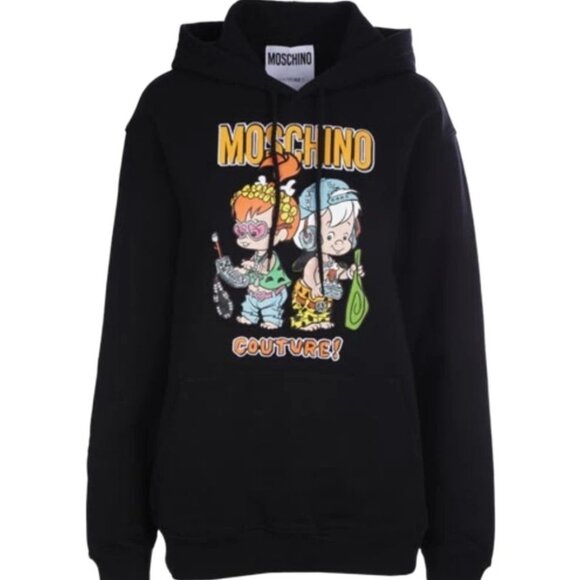 AW22 MOSCHINO Couture Jeremy Scott Black Flinstones Graphic Hoodie Sweatshirt - Picture 1 of 6